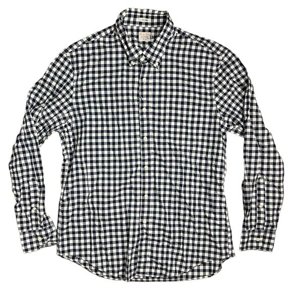 J Crew Shirt L Gingham Plaid Secret Wash Button Down Fall Black White - Picture 3 of 13
